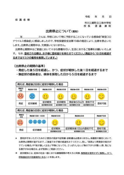 ★出席停止通知（コロナウイルス感染症）2023.6のサムネイル